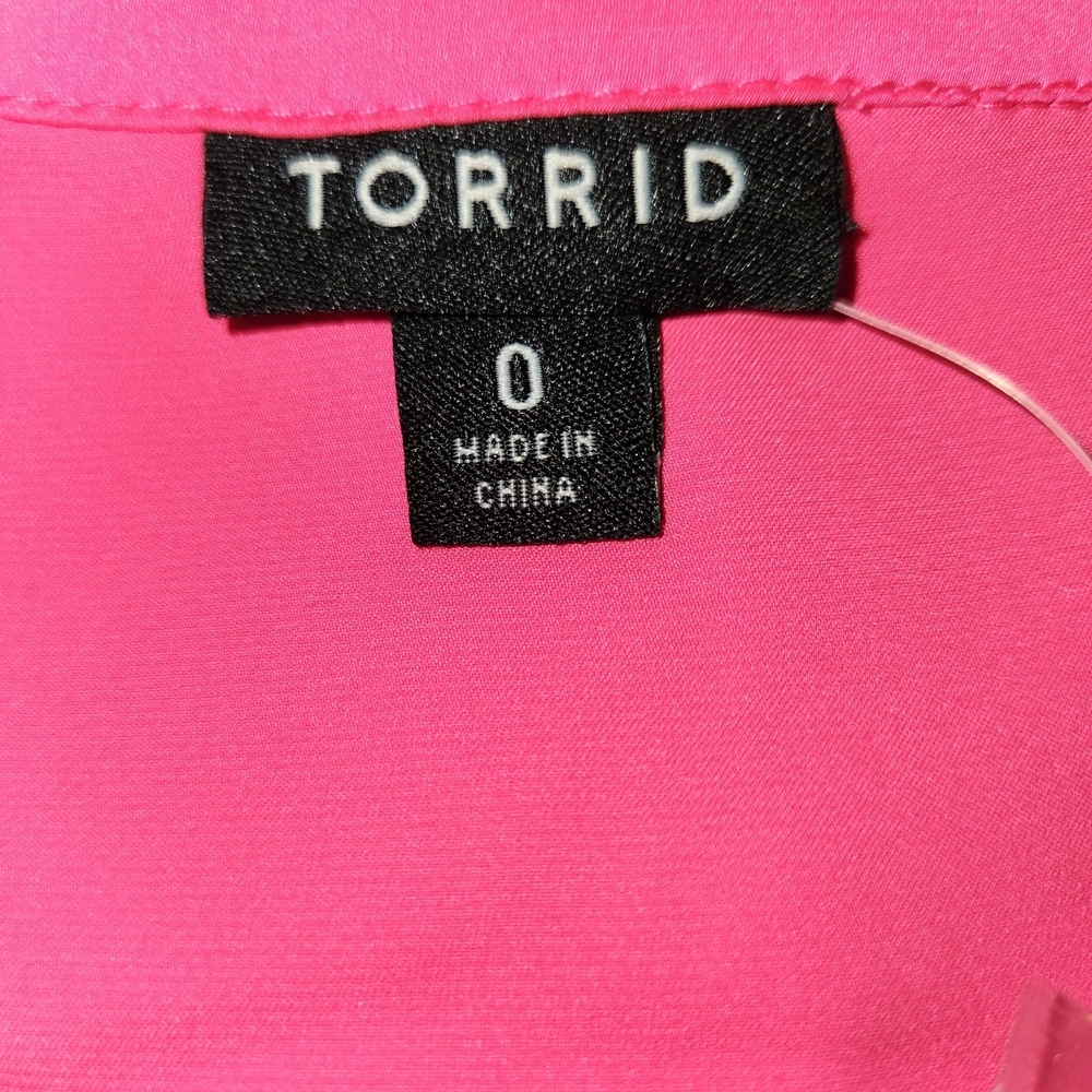 NWT Torrid Vibrant Pink Long Sleeve Babydoll Top Size 0 (L/12) Gathered At Bust - Picture 9 of 13